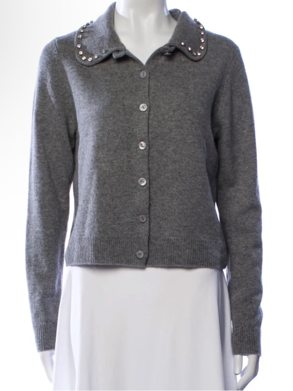 Reformation Charcoal Pearl-Collar Button Cardigan